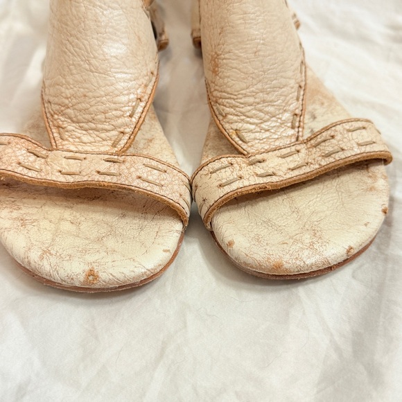 Bed Stu Soto Sandals Women's 7 Cream Leather Distressed Gladiator Zip Flat - Picture 3 of 8